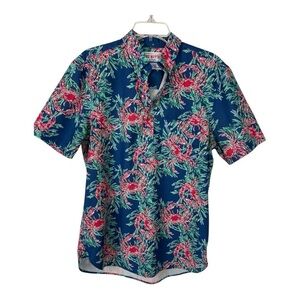 Chubbies Sz M The Nutter Short Sleeve Crab Print Shirt Blue Pink Summer EUC